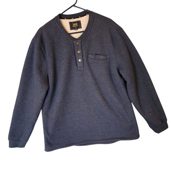 Lee Premium Henley Sweater Men's Size XL Blue Sherpa Lined Button Front Pocket - Picture 4 of 11